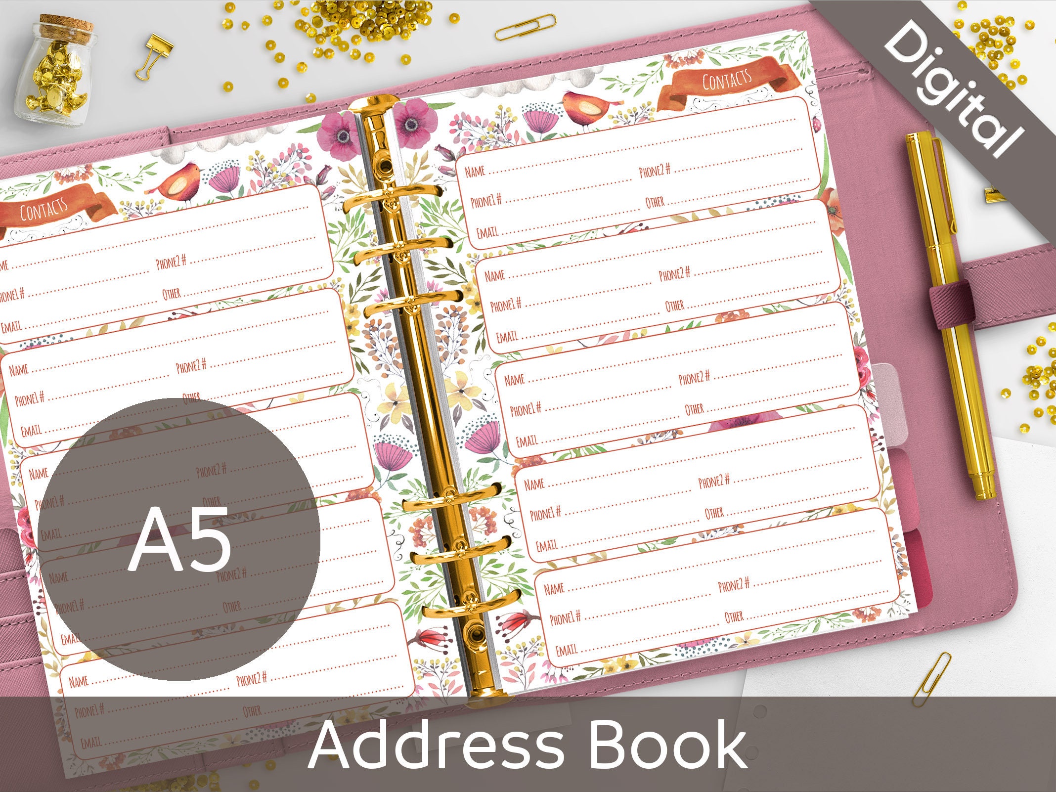 A5 Address Book Printable Contacts Filofax A5 printable Etsy