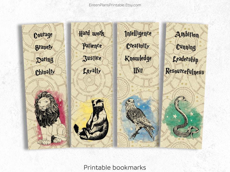 Hogwarts Houses Printable Bookmarks Set of 4 Harry Potter | Etsy
