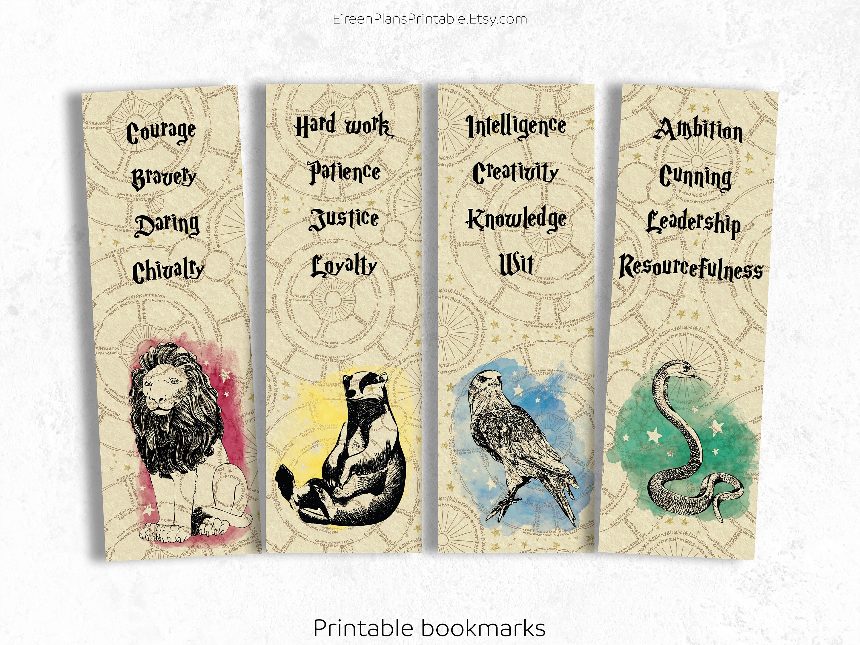 hogwarts houses printable bookmarks set of 4 harry potter etsy denmark