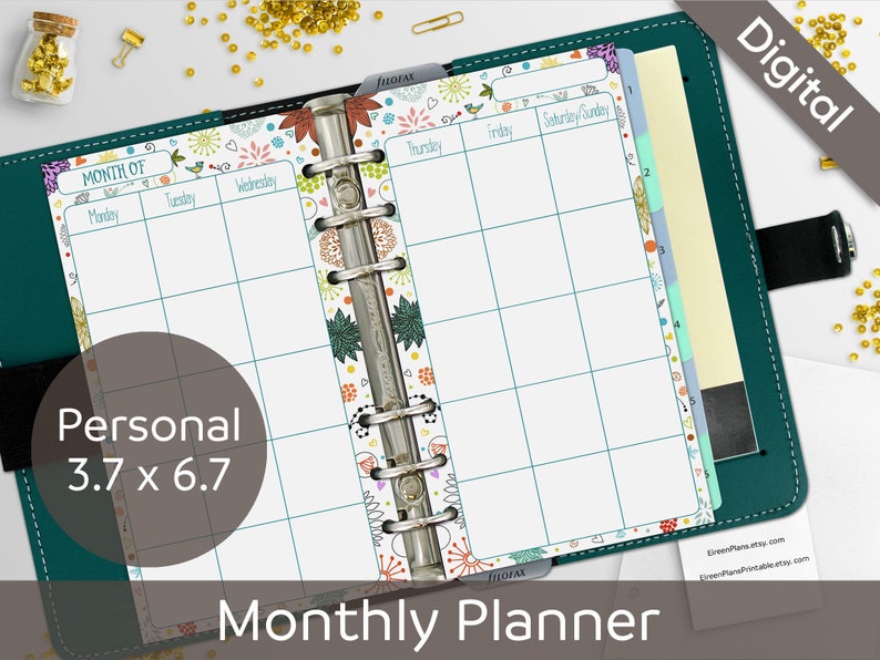 Monthly Calendar Planner Printable Filofax Personal Monthly Etsy