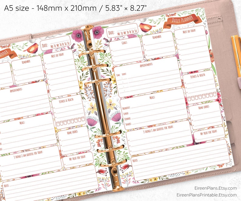 A5 Daily Planner Inserts Printable Daily Schedule PDF To Etsy