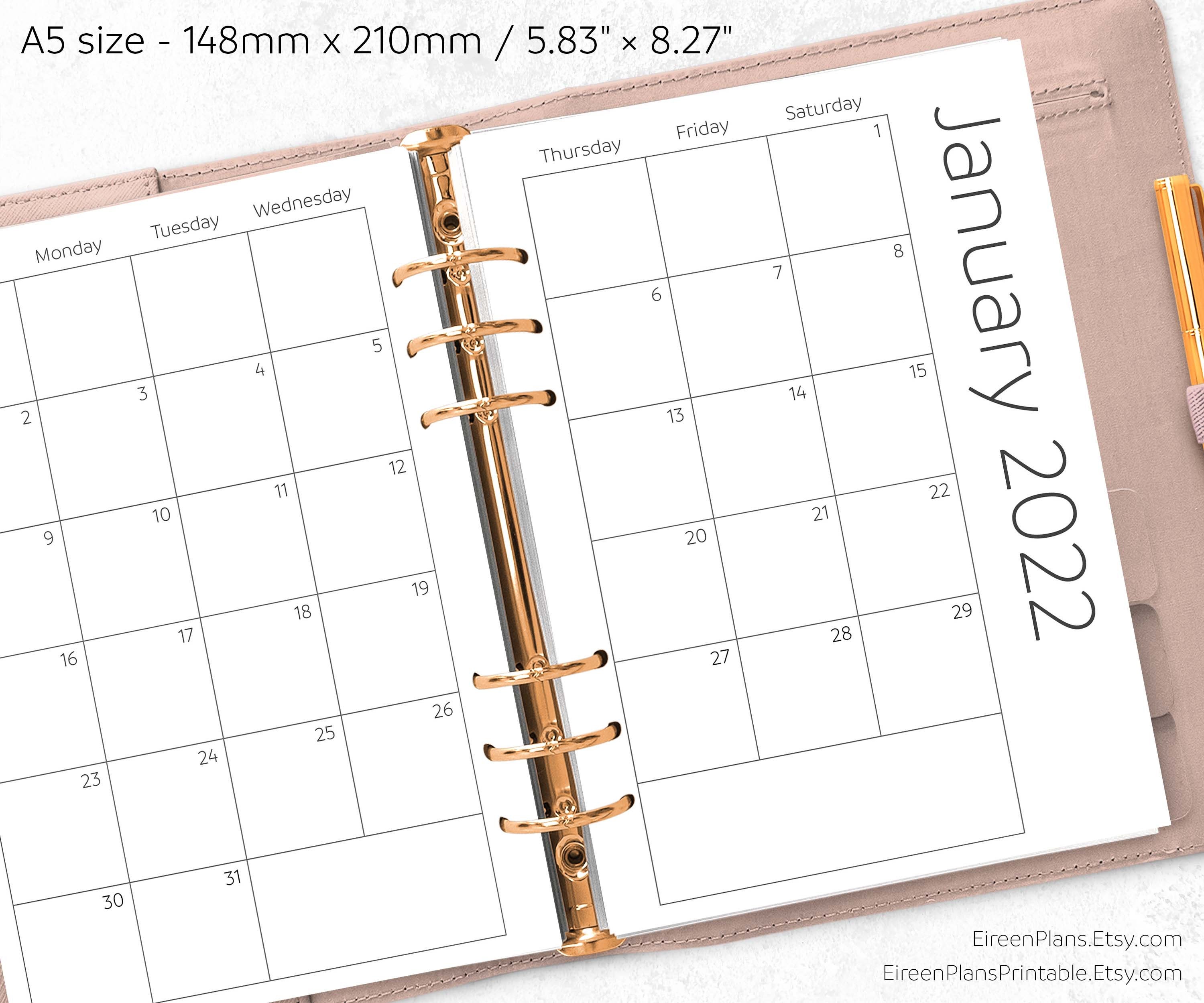 A5 2022 Monthly Planner Printable Inserts Minimalist Planner Etsy