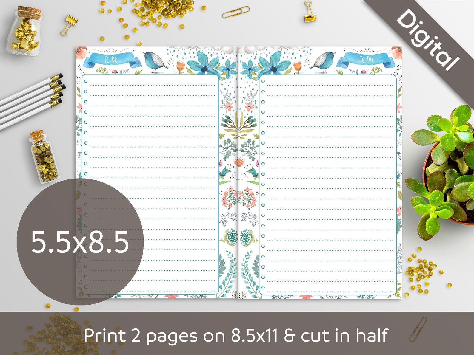 5.5 x 8.5 To Do List Printable Half page printable refill ...