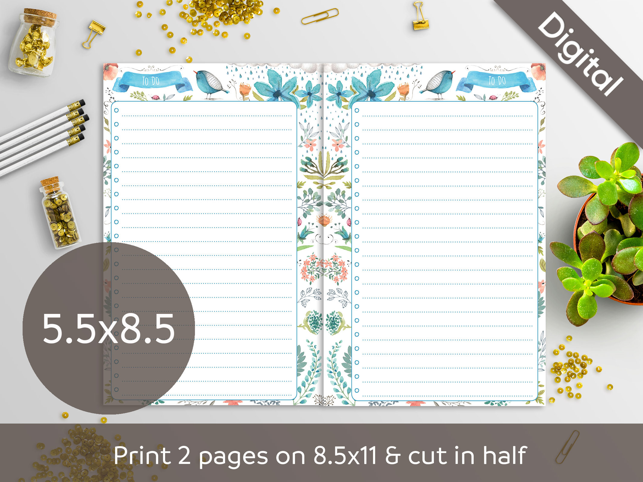 5.5 x 8.5 To Do List Printable Half page printable refill | Etsy