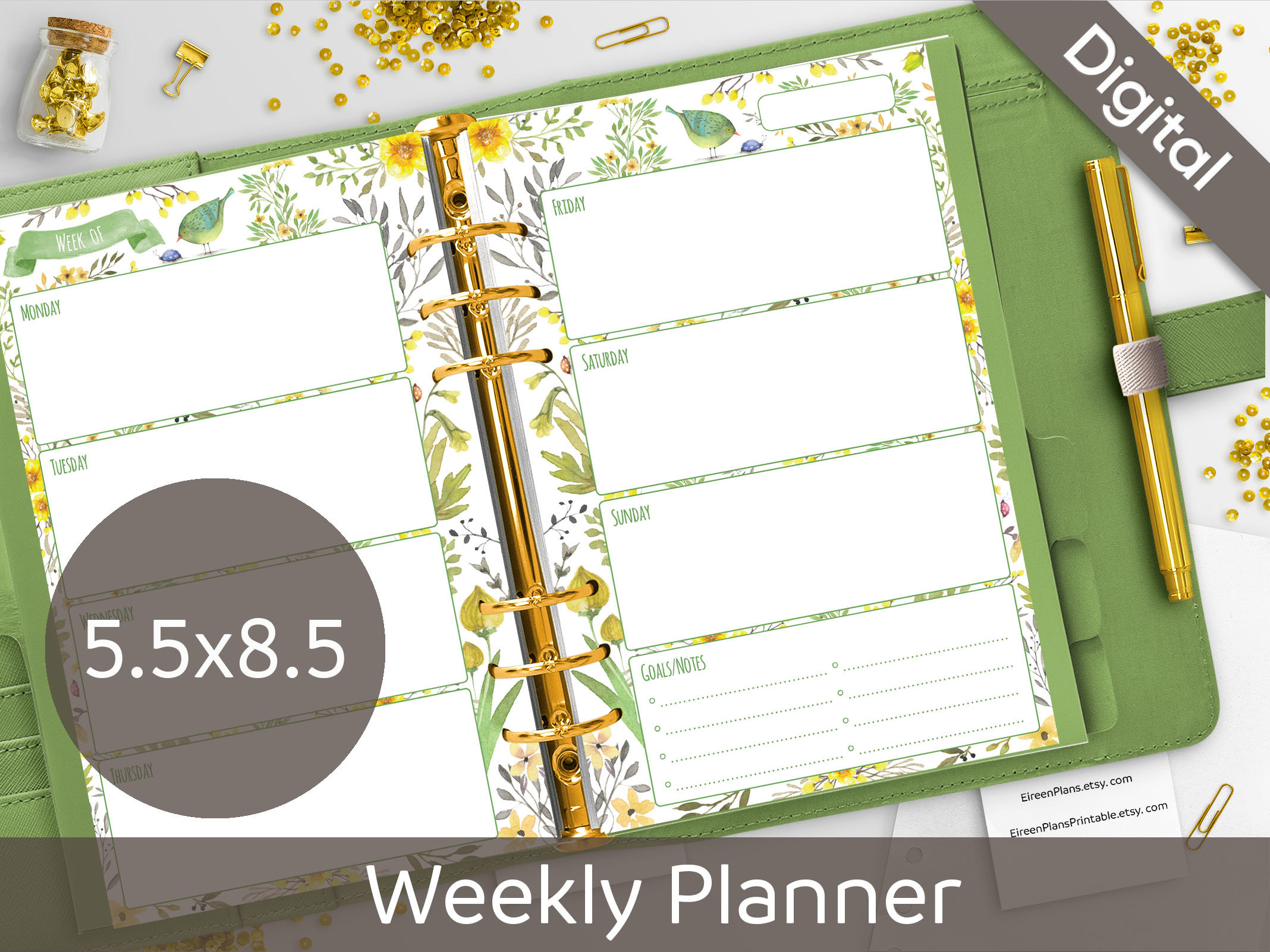 5.5x8.5 Weekly Planner Printable Undated Weekly Half size | Etsy