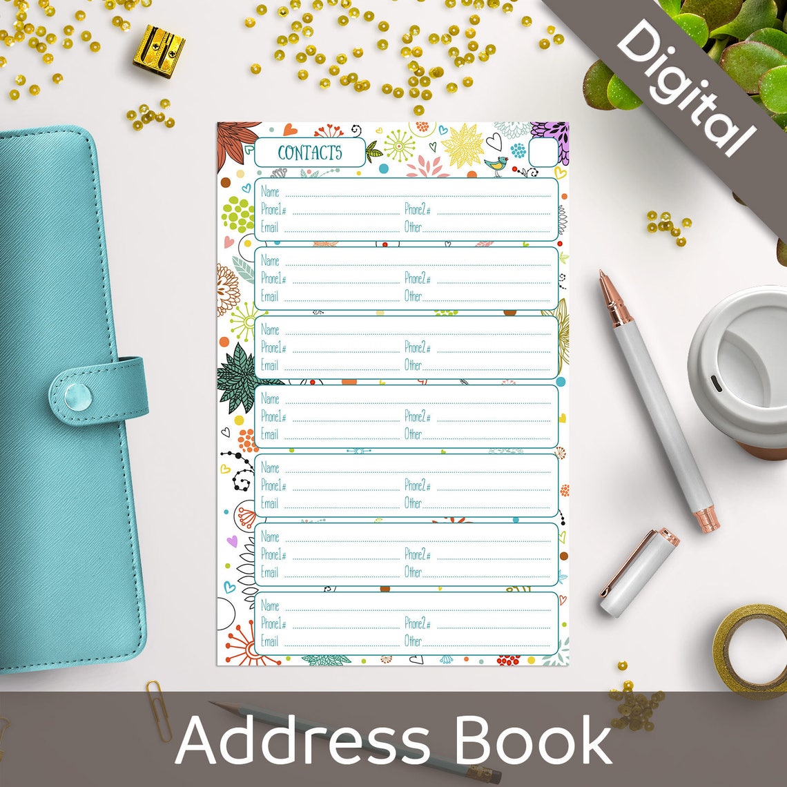 5.5x8.5 Address Book Pages Printable Contact Sheets Half | Etsy