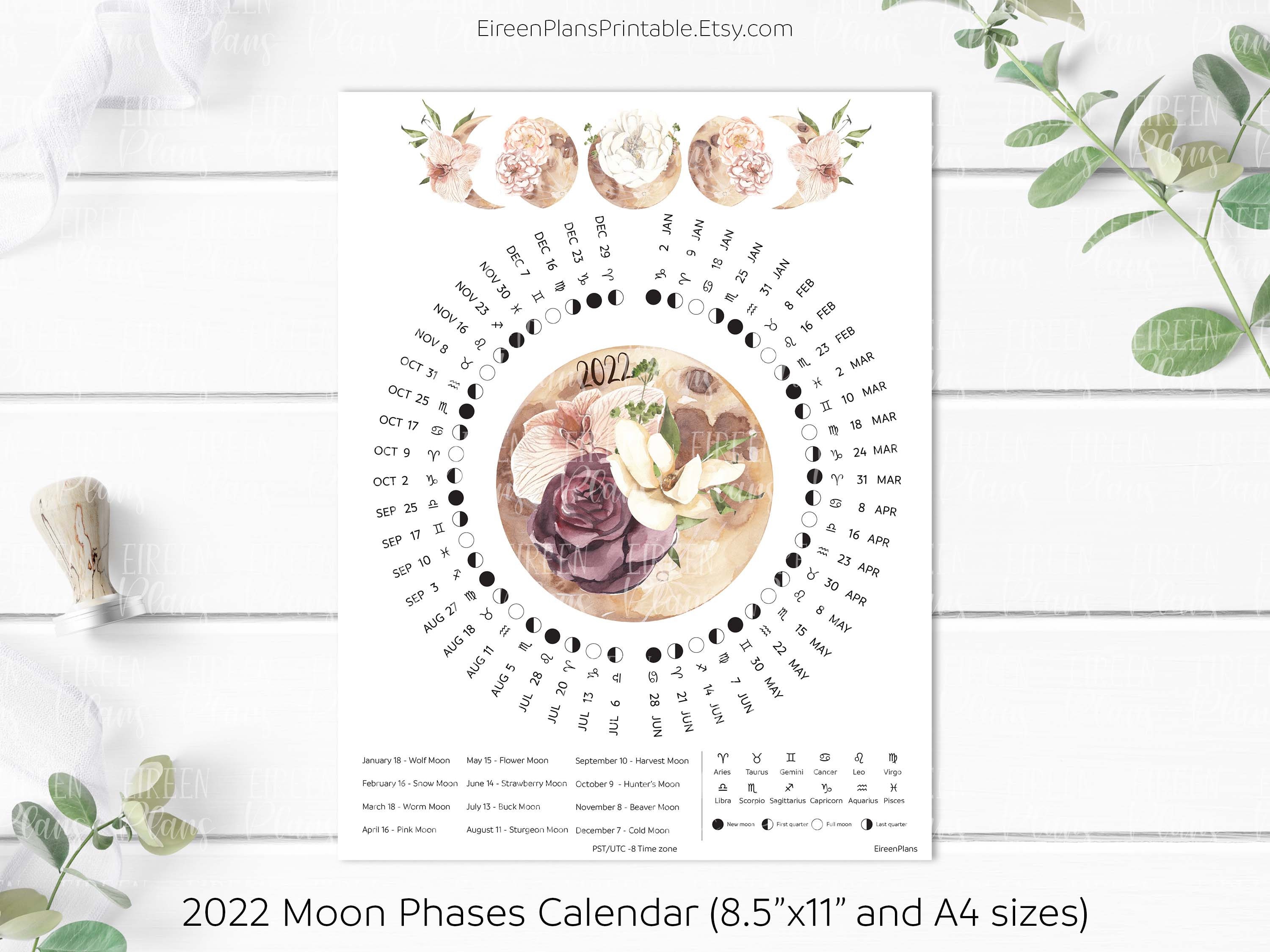2022 Full Moon Calendar Usa Printable 2022 Moon Phases Calendar 2022 Lunar Calendar | Etsy Singapore