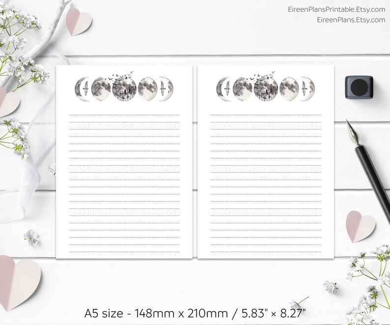 a5 forest moon printable notes a5 lined writing paper etsy