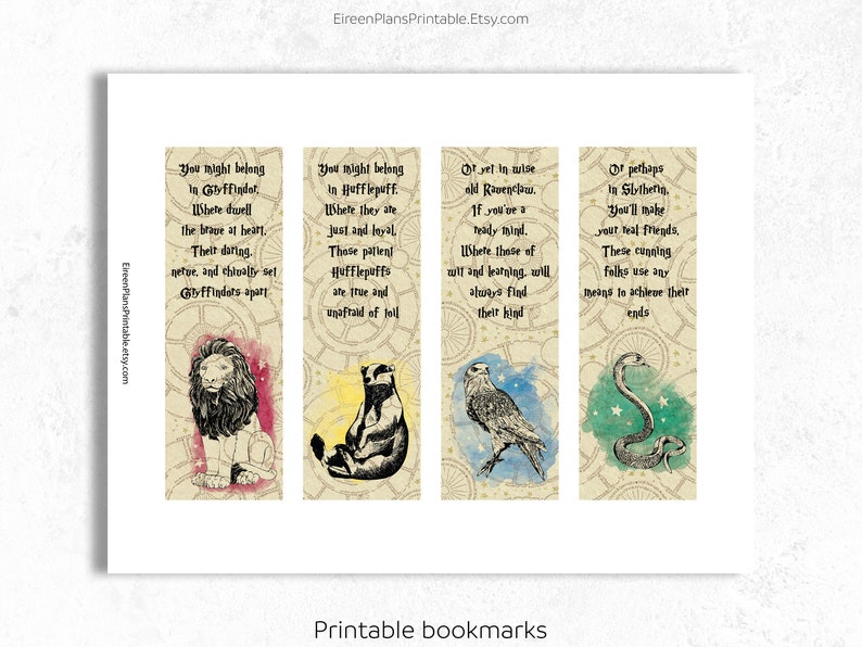 Hogwarts Houses Printable Bookmarks Set of 4 Harry Potter | Etsy