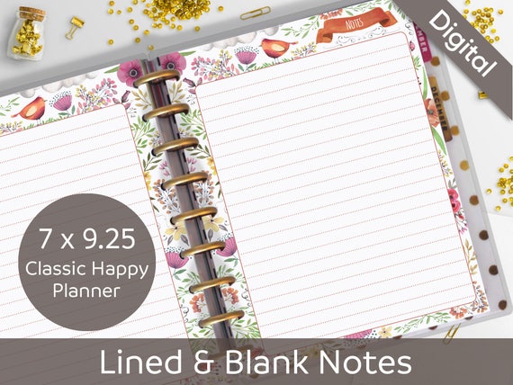 Classic Happy Planner Printable Notes Lined & Blank Notes | Etsy