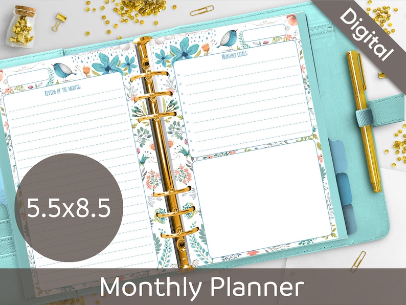 5.5 x 8.5 Undated Monthly Planner Printable Refill ...