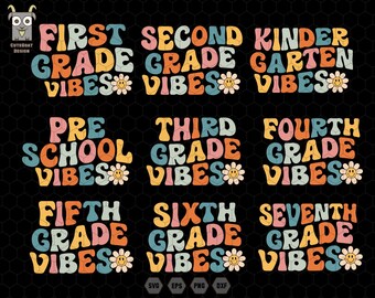 Retour à l'école Svg Bundle, Retro Teacher Svg, Kindergarten Svg, 1er jour d'école Svg, School Vibes Svg, TeacherLife Svg, Groovy Grade Svg