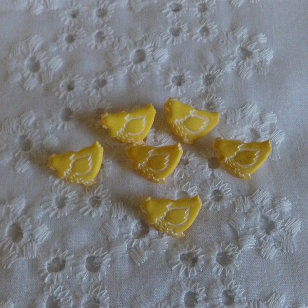 6 New Buttons Yellow Chickens Made in France 5/8 Inch    A  Crazy Quilting or Sewing Embellishment