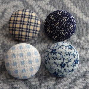 4 Fabric Covered Blue Buttons 7/8 inches  #1