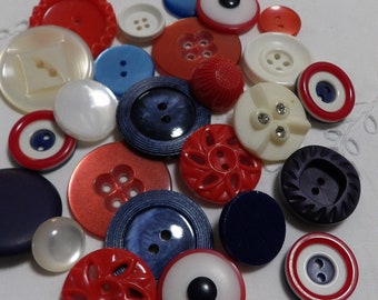25 Vintage   Red, White, and Blue  Buttons  A  Crazy Quilt or sewing Embellishment