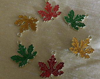 6 Enamel Charms Autumn Leaves