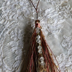 1 Beaded and Fringe Tassel for Journals and Junk Journals ,  Antique Furniture, Curtain Tassel, and key Tassel  Cranberry, Sage and Gold