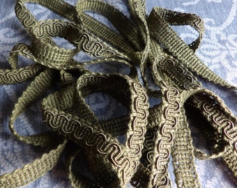 1 Yard Olive Green Scroll Gimp Braid Trim  5/8  inch