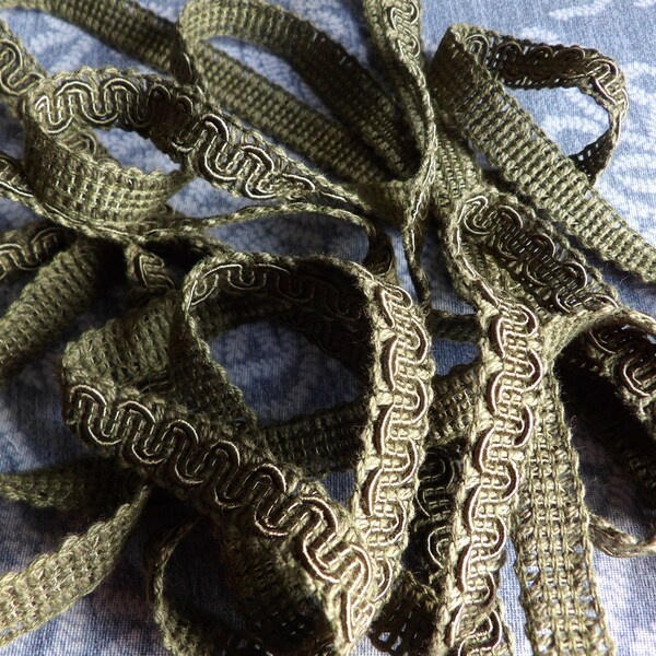 1 Yard Olive Green Scroll Gimp Braid Trim  5/8  inch