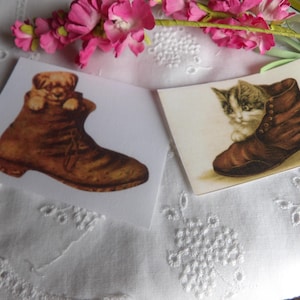 2- 2 1/2 x 3 inch Images Printed on Fusible Cotton Fabric   Embellishment-  Kitten & Puppy
