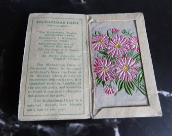 1 Vintage Floral Kensitas Ciggy Silk  Small  1 1/2 x 2 1/2 Inches  Michaelmas Daisy