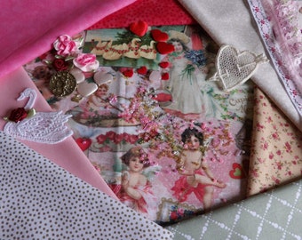 1 Valentine Crazy Quilting Kit, Slow Stitching with Embellishments "  Cupid's Message"
