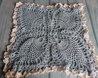 1 Vintage   Crochet Square Doily Cotton  Blue 10 x 10 Inches