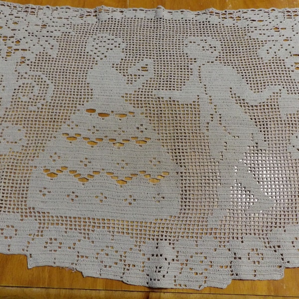 1 Vintage Couch or Chair Back Doily 24 x 16 Inches  Cotton Crochet Beige
