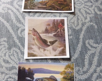 3 -2 1/2 x 3 inch Images Printed on Cotton Fabric Iron-on For Junk Journal, Sewing and Quilting  Fish and Cabin