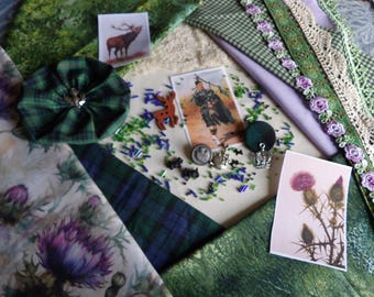 Crazy Quilting Kit with Embellishments  "The Thistle Of Scotland " Super Deluxe #1