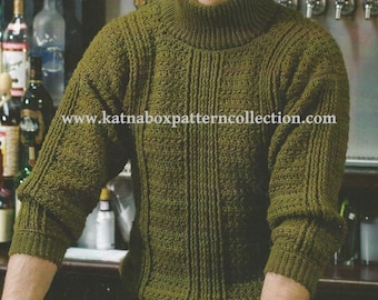 Crochet Mens "Gatsby" Turtleneck Sweater Pattern #KC1797, Advanced Skill Level, Crochet PDF DIGITAL Pattern