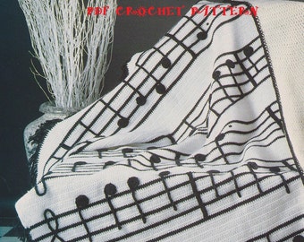 Crochet Musical Notes Afghan Pattern #KC0447,  Intermediate Skill Level, Crochet PDF Digital Pattern