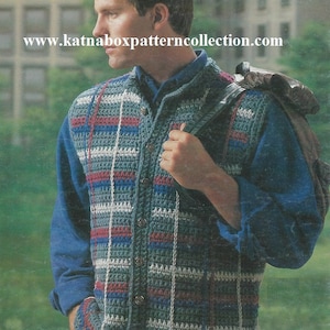 Crochet Mens Plaid Vest Pattern #KC0596, Advanced Skill Level, Crochet PDF Pattern