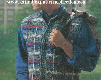 Crochet Mens Plaid Vest Pattern #KC0596, Advanced Skill Level, Crochet PDF Pattern