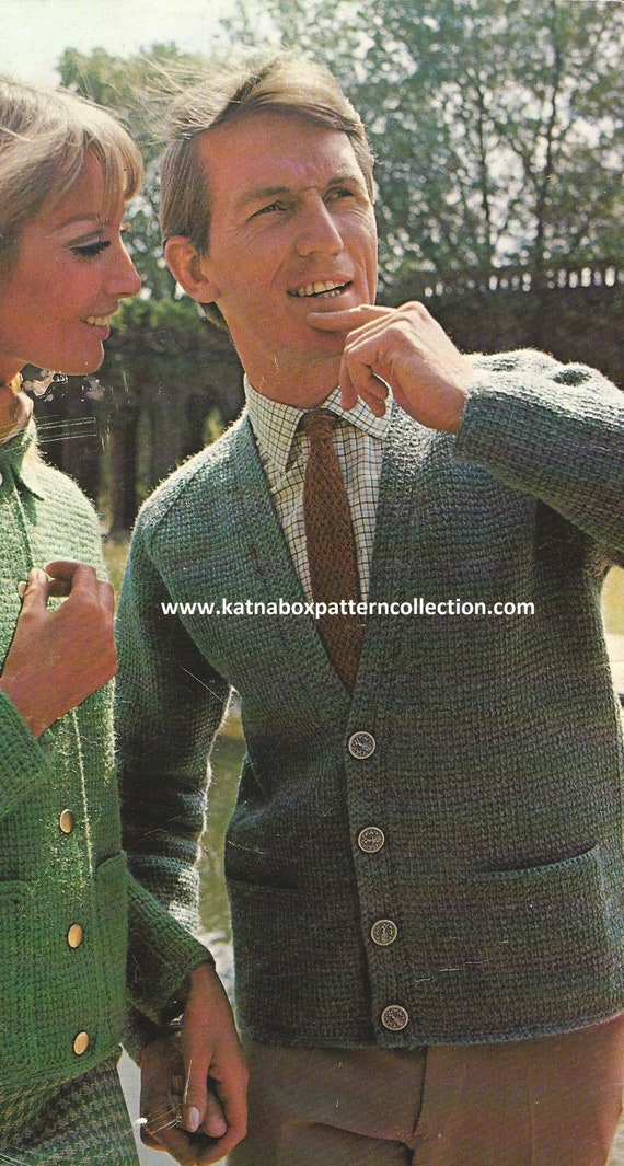 Crochet Men's Tunisian Stitch Cardigan Pattern #KC1851