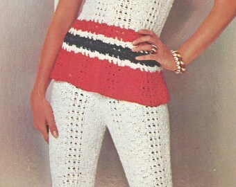 Crochet Ladies Ribbon Pants Suit Pattern #KC1827, Advanced Skill Level, Crochet PDF Digital Pattern