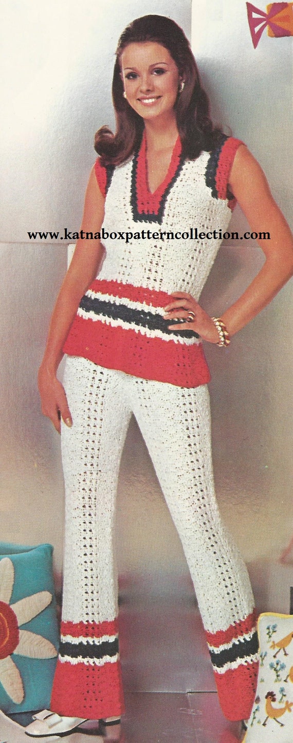 Patrón de traje de pantalón con cintas de crochet para dama