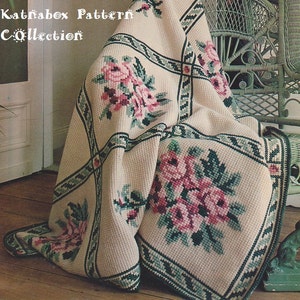 Crochet "Rose" Afghan Pattern #KC0289, Advanced Skill Level, Tunisian Crochet PDF Digital Pattern