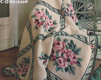 Crochet "Rose" Afghan Pattern #KC0289, Advanced Skill Level, Tunisian Crochet PDF Digital Pattern