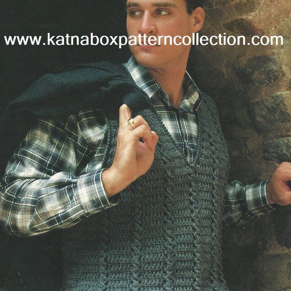 Crochet Mens Cable Vest Pattern #KC1579, Advanced Skill Level, Crochet PDF Digital Pattern