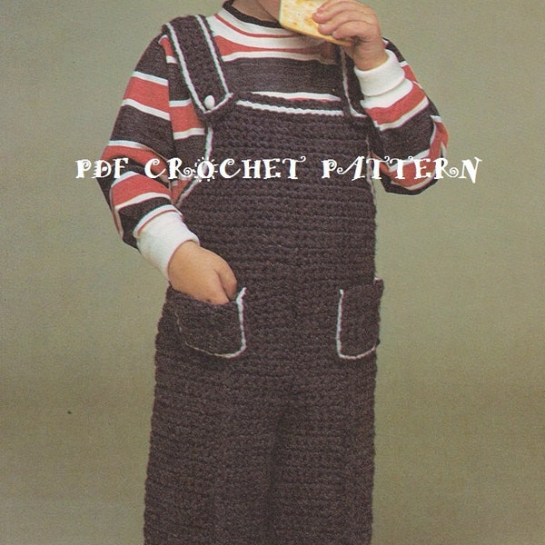 Crochet Boy's White Edged Overalls Pattern #KC0981, Intermediate Skill Level, Crochet PDF DIGITAL Pattern