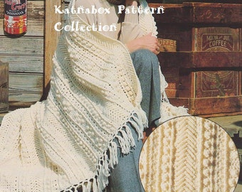 Crochet Aran Isle Afghan Pattern #KC0446, Intermediate Skill Level, Crochet PDF Pattern