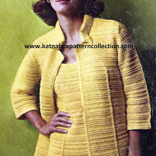 Knit Ladies' "Yellow Dress & Jacket Ensemble"  #KC1843, Advanced Skill Level, Knit PDF Pattern