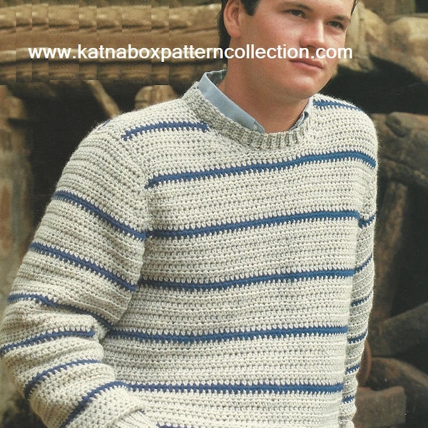 Crochet Mens Striped Pullover Pattern #KC1577, Advanced Skill Level, Crochet PDF Digital Pattern