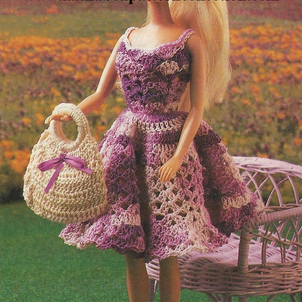 Crochet Fashion Doll Clothing Sundress, Hat & Purse Pattern Set #KC0939, Intermediate Skill Level, Crochet PDF DIGITAL Pattern