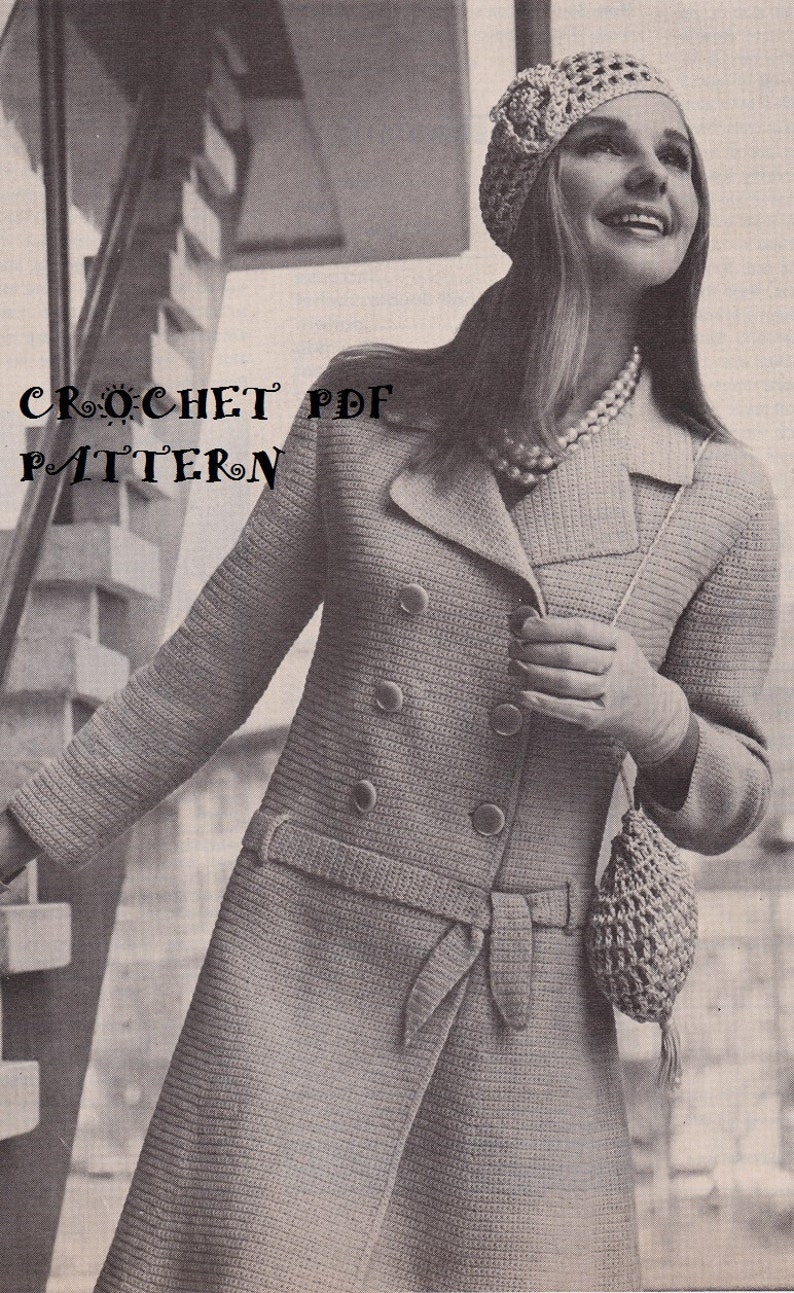 Crochet Ladies Dress Coat Hat & Bag Pattern Set KC0781 - Etsy