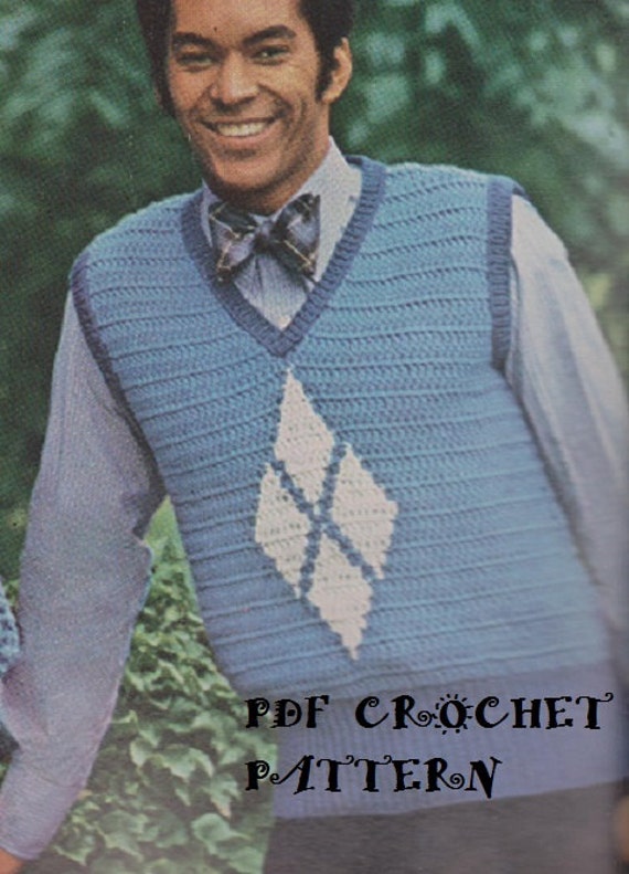 Crochet Mens Argyle Vest Pullover Pattern KC0374 - Etsy