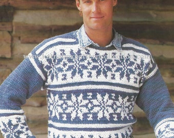 Crochet Men's Snowflake Sweater Pattern #KC1807, Advanced Skill Level, Crochet PDF DIGITAL Pattern