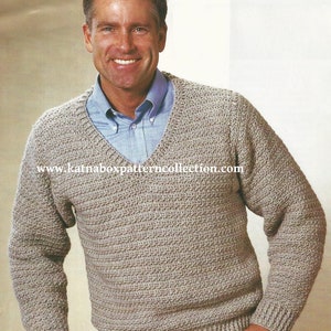 Crochet PDF Pattern: Mens V-Neck Pullover for Advanced Skill Levels