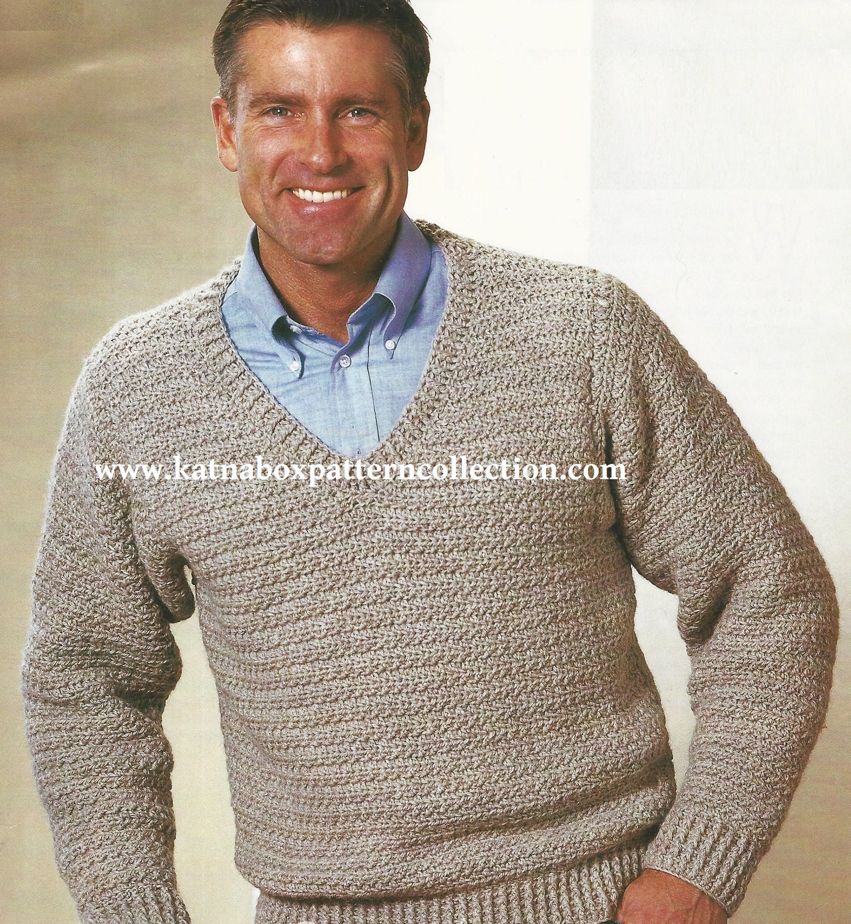 Pull Homme à Col V En Maille Fantaisie Marron